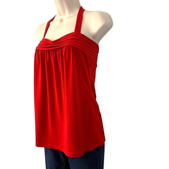 The Limited Pleated Front Chili Red Halter Top Flattering Loose Stretchy Fit - Picture 4 of 15